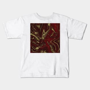 Gold Faux Glitter & Maroon Red Marble Abstract Art Kids T-Shirt